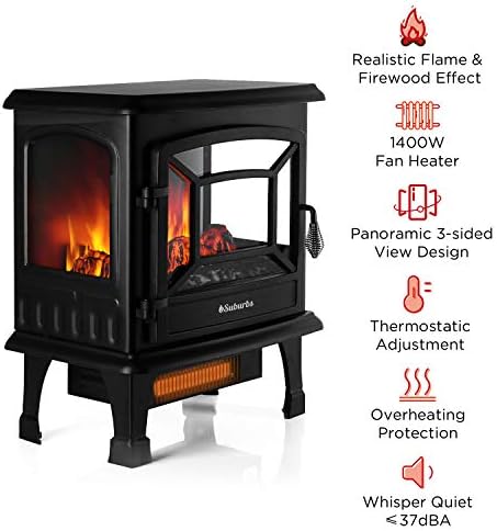 TURBRO Suburbs TS20 Electric Fireplace Heater, Freestanding Fireplace Stove with Realistic Dancing Flame Effect - CSA Certified - Overheating Safety Protection - Easy to Assemble - 20" 1400W Black