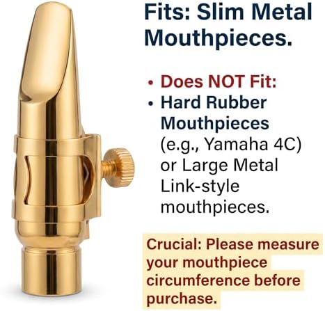 Professional Alto Saxophone Ligature for Metal Mouthpiece - Upgraded Single Screw Design, Gold Brass Ligature with Protective Cap for Slim Alto Sax Metal Mouthpieces