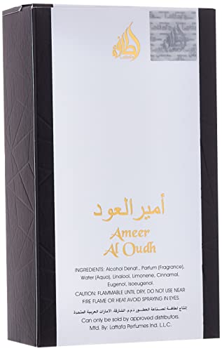 Lattafa Ameer Al Oud Intense Oud for Unisex Eau de Parfum Spray, 3.4 Ounce