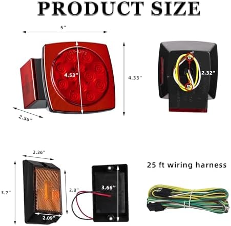 LED Trailer Light Kit, Super Bright Submersible Brake Stop Turn Tail License Lights for Under 80" Camper Truck RV Boat Snowmobile, IP68 Waterproof