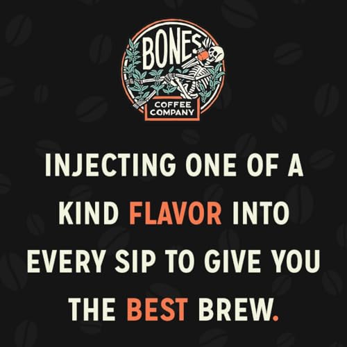 Bones Coffee Company Highland Grog, Butterscotch Caramel Flavored Coffee, Medium Roast Low Acid Arabica Beans Compatible with Auto drip and French Press Coffee Maker, 12 Oz Whole Bean