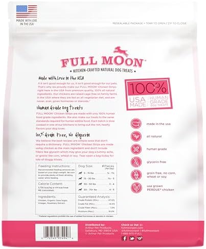 Full Moon Chicken Strips Healthy All Natural Dog Treats Human Grade Made in USA Grain Free, 1.5 Pound (Pack of 1) | Human Grade, No corn, No wheat, No soy, Glycerin Free, Made in the USA
