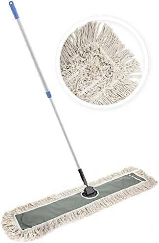 24" Industrial Cotton Floor Dust Mop with adjustable Steel Handle - Commercial Mops for Hardwood, Tiles, Laminate, Vinyl, Garage epoxy, Bamboo surface cleaning and Flooring Push Dust Broom