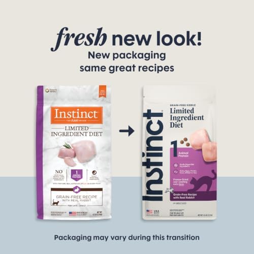 Instinct Limited Ingredient Diet Dry Cat Food, Real Rabbit, 4.5 lb. Bag | Single animal protein and vegetable recipe, raw-coated kibble, farm-raised rabbit, gentle on sensitive stomachs