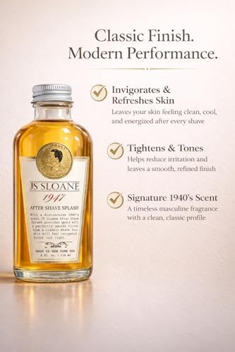 JS Sloane 1947 After Shave Splash for Men – Classic Barbershop Aftershave, Refreshing & Toning Post Shave, Signature Masculine Scent, 4 oz