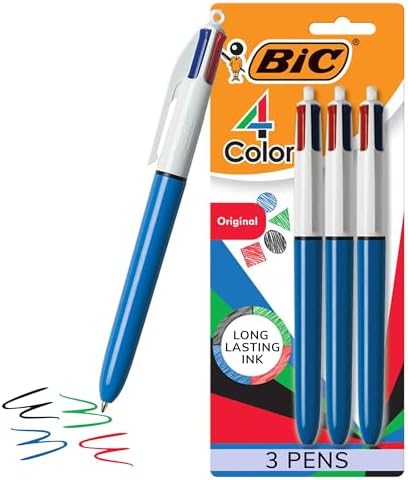 BIC 4-Color Original Retractable Ballpoint Pen, 1.0 mm Medium, 3-Count Pack