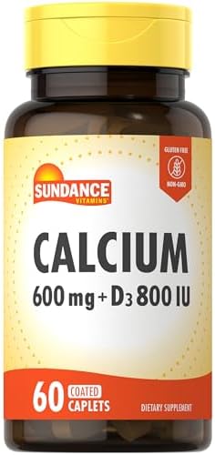 Sundance Calcium 600mg with D3 | 60 Caplets | Vegetarian, Non-GMO, and Gluten Free Supplement