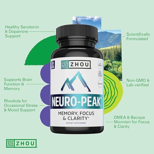 ZHOU Neuro-Peak - Brain Vitamins - 30 Veggie Capsules (Pack of 1) | Brain Supplements for Memory and Focus, Nootropic for Men & Women, Support Pill Adults