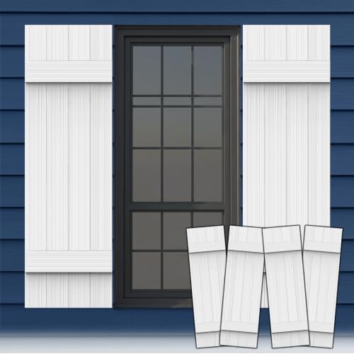 【4 pcs】Thickened Wall Vinyl Shutters, 14 1/2" x 58", White Exterior Window Shutters, 5-Minute Installation, 10+ Years Lifespan, Vertical Embossed Lines