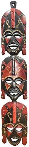 Stoneage Arts African Masks Wall Hanging Art Hand Carving Safari Décor Wall Head Sculpture Wild Animal And Tribal Features Faces Hanging Together