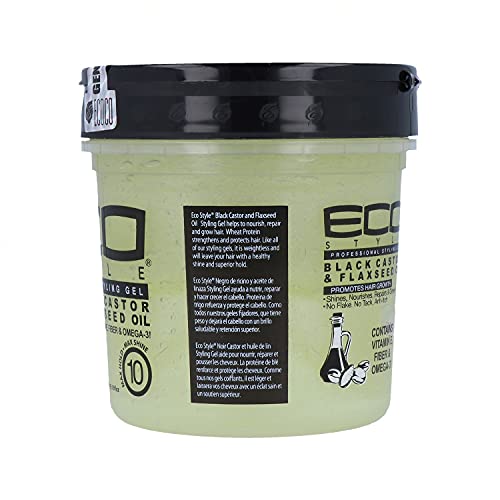 Eco Style Black Castor and Flaxseed Oil Styling Gel - Helps Nourish and Repair Damaged Hair - Promotes Healthy Scalp - Provides Superior and Weightless Hold - Delivers Long Lasting Shine - 8 oz