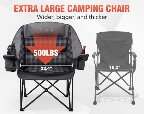Camping Chairs for Adults Heavy Duty Padded Folding XL Camp Chairs with Cup Holder, Supports 500lbs