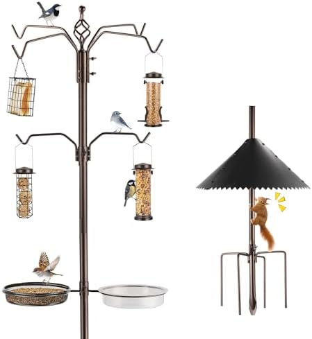 Deluxe Bird Feeding Station Kit with Multi Feeder Hanging Pole, Metal Suet Feeder, Bird Bath