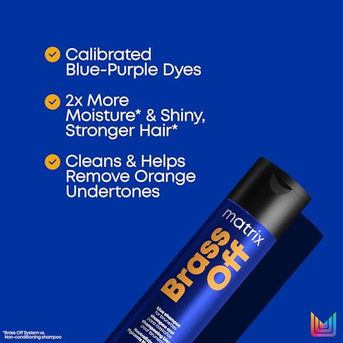 Matrix Brass Off Toning Blue Shampoo - Refreshes and Neutralizes Brassy Tones, For Color Treated Hair, Lightened Brunettes or Dark Blondes