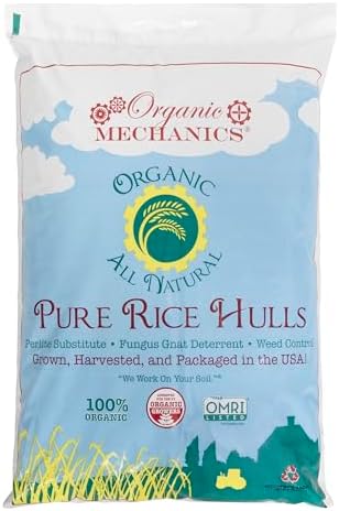 Organic Mechanics Pure Rice Hulls, 2 Cu Ft - Sustainable Alternative to Perlite - Enhances Drainage, Porosity and Air Space - Eco-Friendly