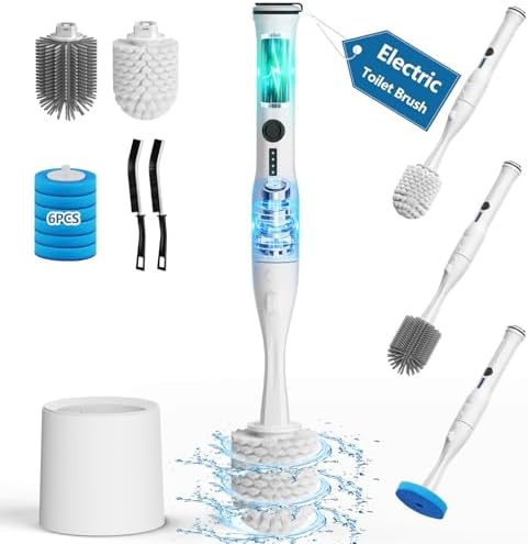 Electric Toilet Brush and Holder Set, Leebein 8 in 1 Electric Toilet Bowl Cleaning Kit with 8 Replaceable Brushes