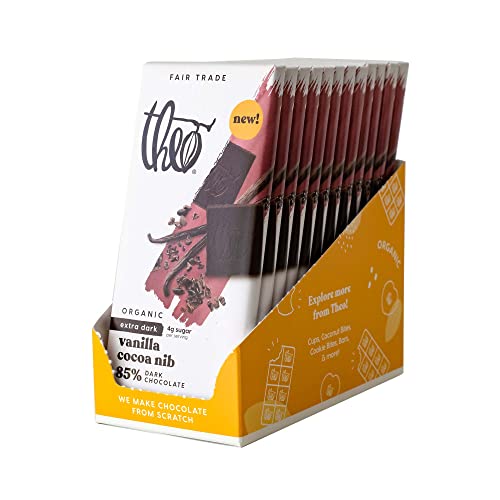 Theo Pure Organic Dark Chocolate Bar, 85% Cacao, 1 Bar | Vegan, Fair Trade