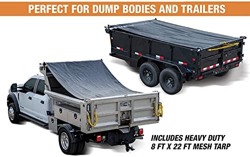 Buyers Products DTR7018 Aluminum Tarp System with Mesh Tarp, 7 x 18 Feet – Dump Body Tarp Kit, Dump Trailer Accessories, Heavy Duty Double-Stitched Hems, Brass Grommets, Telescoping Roller