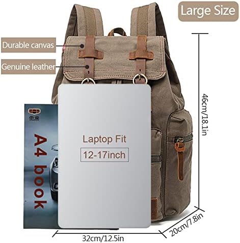AUGUR High Capacity Canvas Vintage Backpack - for School College Hiking Travel 12-17" Laptop