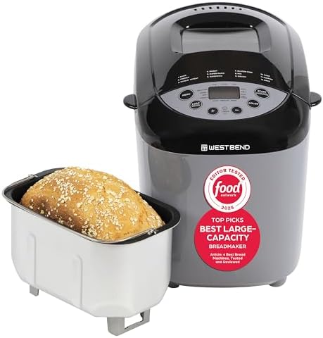 West Bend Hi-Rise Bread Maker Machine Programmable 12 Programs Including Gluten Free & 3 Loaf Sizes and Crust Colors with Traditionally-Shaped