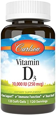 Carlson Vitamin D3 10000 IU (250 mcg), Bone Health, 120 Softgels | Muscle Health; Cholecalciferol; Vitamin D Supplements; Vitamin D3 Soft Gels
