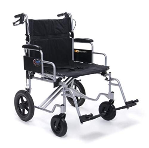 Everest & Jennings Bariatric Transport Wheelchair – Extra-Wide Folding Transit Chair with 24” Seat for Adults & Seniors