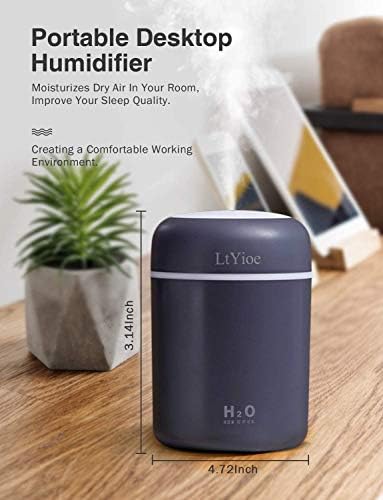 LtYioe Colorful Cool Mini Humidifier, USB Personal Desktop Humidifier for Car, Office Room, Bedroom, etc. Auto Shut-Off, 2 Mist Modes