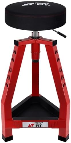 Adjustable Shop Stool,Garage Mechanic Stool Chair,Work Seat for Workshop, Adjustable Height, 360° Swivel Padded Square Seat,Tool Storage, 350 LBS Capacity, Heavy Duty, Blue