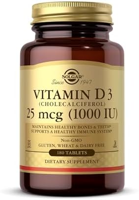 Solgar Vitamin D3 (Cholecalciferol) 25 MCG (1000 IU), 180 Servings | Helps Maintain Healthy Bones & Teeth - Immune System Support - Non-GMO, Gluten Free, Dairy Free, Kosher