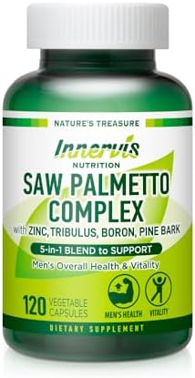 Prostate & Urinary Support for Men – 5-in-1 Saw Palmetto Complex with Zinc, Tribulus, Boron, Pine Bark – 120 Veggie Capsules