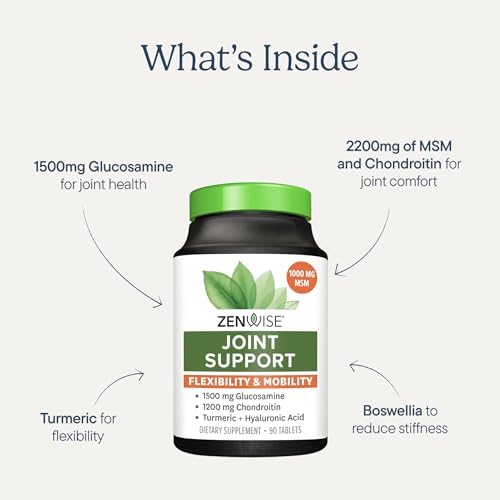 Zenwise Health Joint Support Supplement with Glucosamine Chondroitin MSM, Curcumin & Sulfate - Joint Health for Women & Men - Mobility & Flexibility Support for Knee, Cartilage & Bone - 180 Count | Tablets, 1500mg Glucosamine, 1200mg Chondroitin, 1000mg…