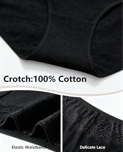 MISSWHO Women's High Waisted Cotton Underwear Soft Breathable Full Coverage Stretch Briefs Ladies Panties 5-Pack
