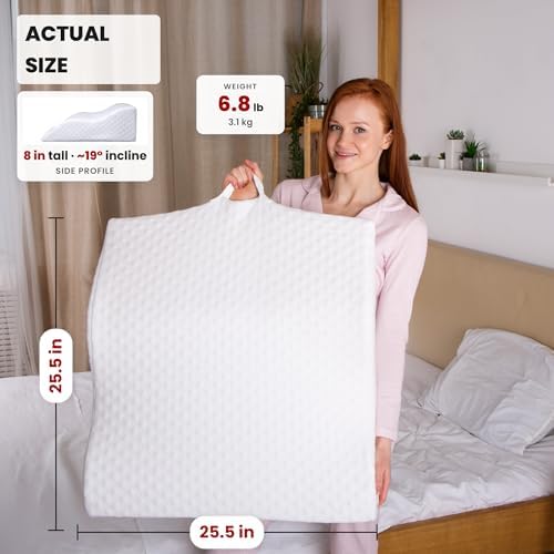 Aeris Wedge Pillow for Sleeping, Acid Reflux, and Snoring - Memory Foam Bed Wedge, 19-Degree Incline - Post-Surgery Recovery, Reading