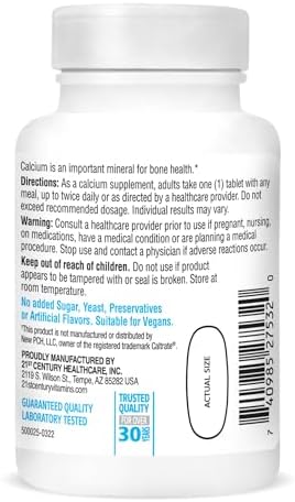 21st Century Calcium 600mg Tablets, Bone Strength Support, 75 Count | Calcium Carbonate 600 mg, Compare VS. Caltrate® 600, Bone Strength & Density Support, Vegan-Friendly, Non-GMO, Gluten Free
