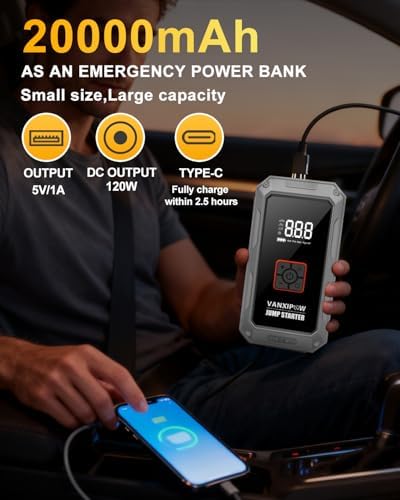 M1 6000A Car Battery Jump Starter with Air Compressor 150PSI (9.0 L Gas/8.0L Diesel), Portable Car Jump Starter Power Pack