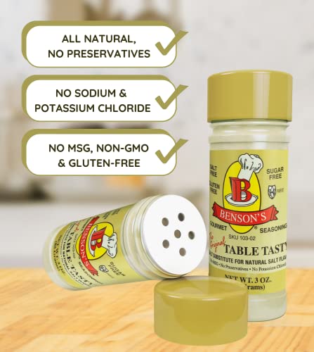 Bensons - 3-Pack Table Tasty No Potassium Chloride Salt Substitute - No Bitter After Taste - Good Flavor - No Sodium Salt Alternative (3 oz) (Pack