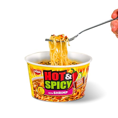 Nissin Hot & Spicy Ramen Noodle Soup, Shrimp, 3.27 Ounce (Pack of 6)