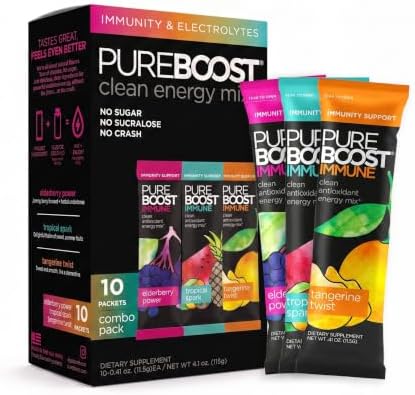 Pureboost Sugar-Free Immune Clean Energy Booster Drink Mix, Combo Pack 30ct