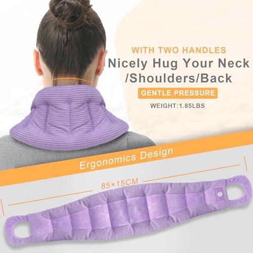 UNCN Long Wide Heating Pad for Neck and Shoulders Back 33x5.9 Microwavable Large Moist Heat Pack Warm Hot Compress Neck Wrap Weighted Bag Massage