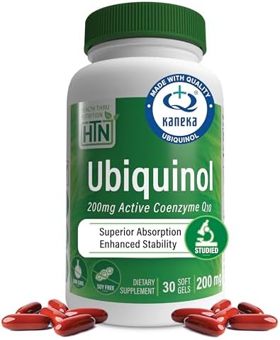 Health Thru Nutrition Ubiquinol 200mg 30 Softgels as Kaneka QH Reduced CoQ-10 | Stabilized - 3rd Party Tested | Enhanced Bioavailability | Cardiovascular & Mitochondria Function Support | Non-GMO | Reduced Form CoQ-10 Supplement, High Absorption, Cardiov…