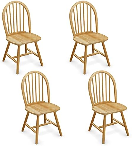 GIANTEX Wood Dining Chairs Set of 4, Windsor Chairs with Solid Wood Legs, High Spindle Back, H-Shaped Crossbars
