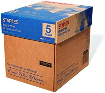 Staples Multipurpose Paper, 8 1/2" x 11", Bright White, Ream, For Office, School & Home