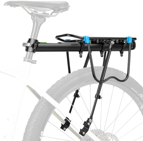 ROCKBROS Rear Bike Rack Quick Release Bike Cargo Rack for Luggage Commuting | Easy to install,heavy duty steel,red reflector,side protection,quick release system,rear back pannier rack with intructions