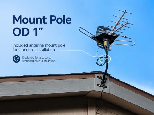 PBD Digital Outdoor TV Antenna, 150 Miles Range, 360° Rotating Directional Motor with Remote Control, Dual TV Support, Mounting Pole, 40FT RG6 Cable