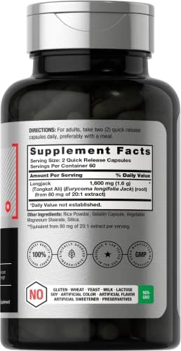 Horbäach Longjack Tongkat Ali for Men and Women | 120 Capsules | Extract Supplement | Maximum Strength Pills | Eurycoma Longifolia | Non-GMO and
