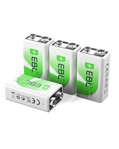 EBL 9V Rechargeable Batteries NiMH Everyday 280mAh 9V Battery for Smoke Alarm Detector, 4-Packs | NiMH 280mAh 9 Volt Battery for Smoke Alarm Detector