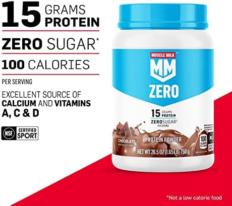 Muscle Milk ZERO, 100 Calorie Protein Powder, Chocolate, 15g Protein, 1.65 Pound, 25 Servings