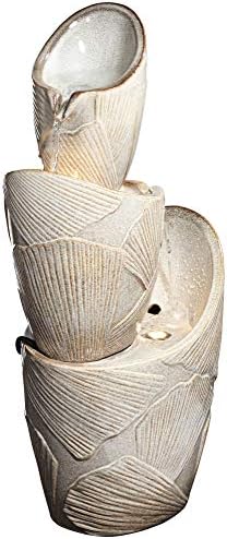 Coquina 30" Large Three Urn Modern Coastal Cascading LED Outdoor Fountain