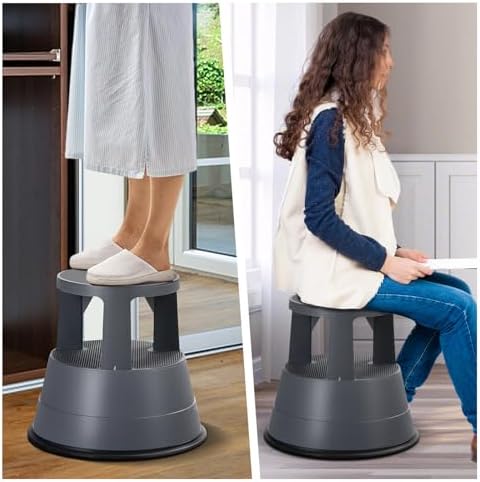 Nightcore Rolling Step Stool Kick Stool Ladder w/Non-Slip Platform Retractable Swivel Casters Firm Rubber Base