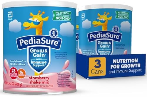 PediaSure Grow & Gain Shake Mix, 6g Protein, Vanilla, 14.1 oz Can, 3pk | 24 Servings, Great-Tasting Nutritional Shake Mix with Immune Support for Kids, 23 Vitamins & Minerals, Non-GMO & Gluten-Free